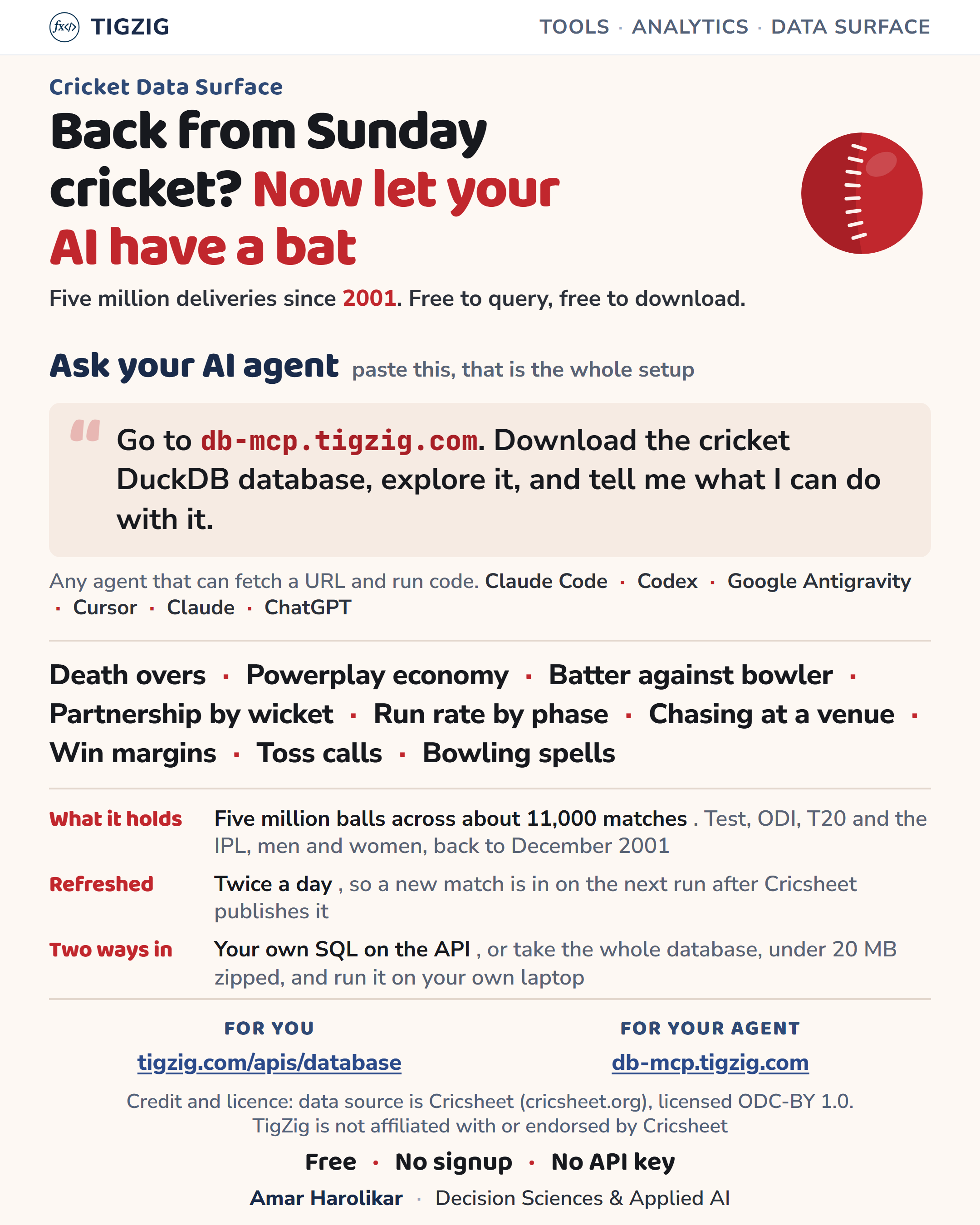 Point Your AI at a Free Ball-by-Ball Cricket Database. Five Million Deliveries, One Paste.
