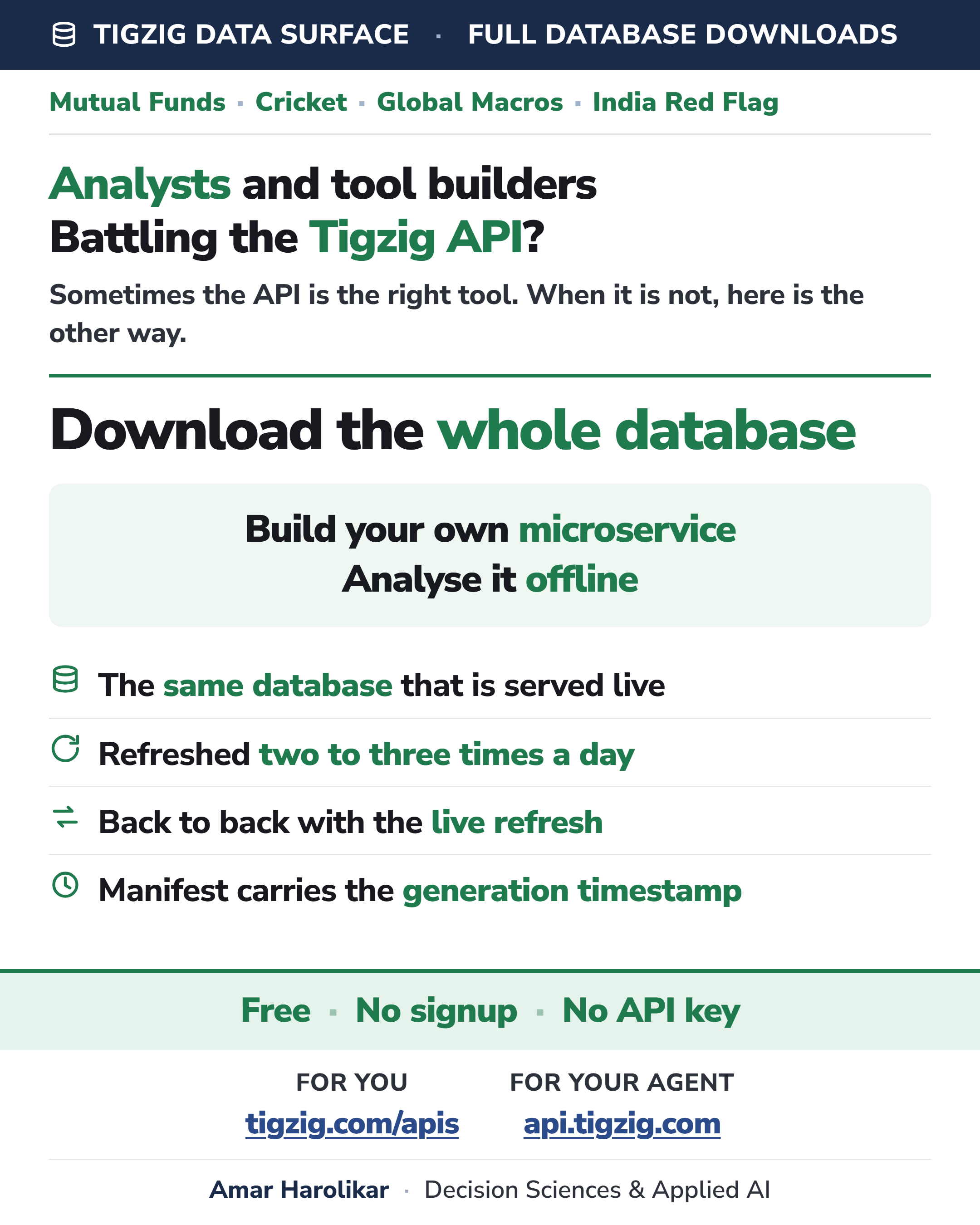 Pulling Tigzig Data Through the API? There Is a Second Way In. The Whole Database Is Published for Download.