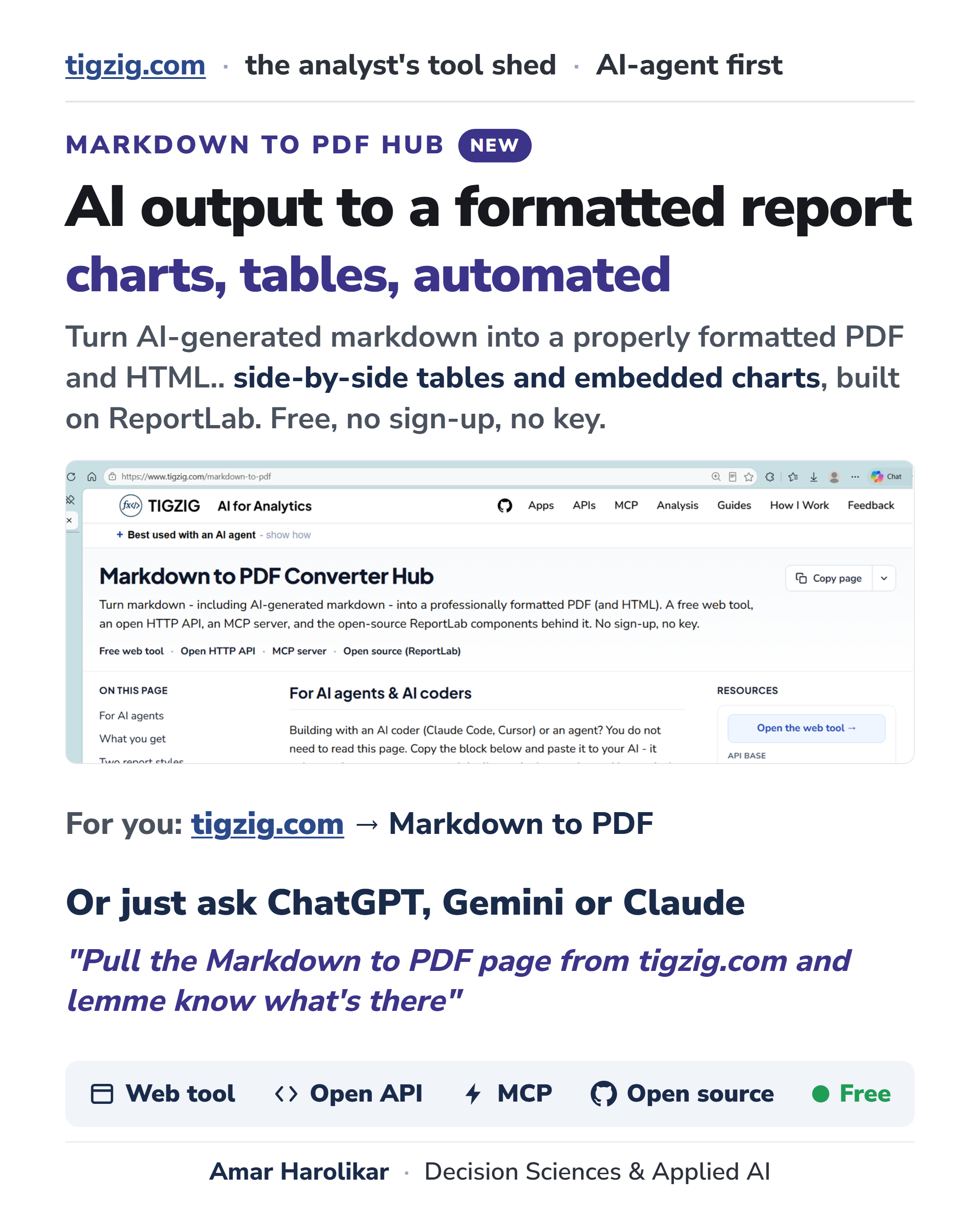 New Markdown to PDF Hub on Tigzig.com - ReportLab, Repos, Live Tools, MCP + API Endpoints.