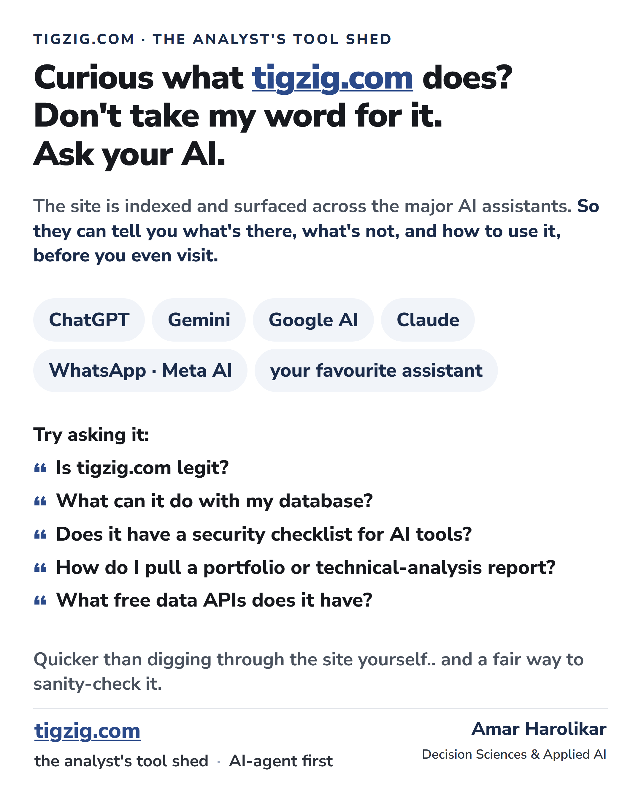 AI Is the Front Door Now. Don't Dig Through Tigzig.com - Ask Your AI About It.