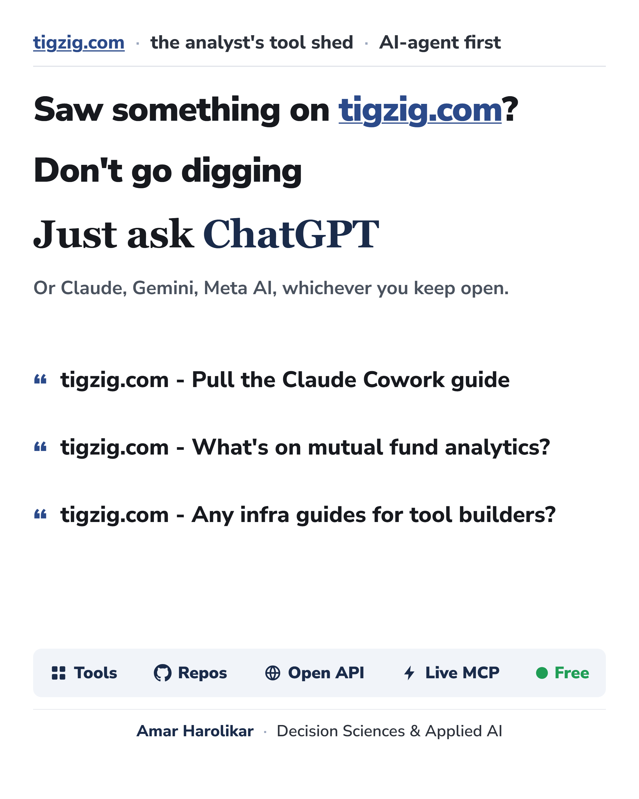 Stop Browsing Tigzig.com. Ask ChatGPT First. (Or Whichever AI You Use.)