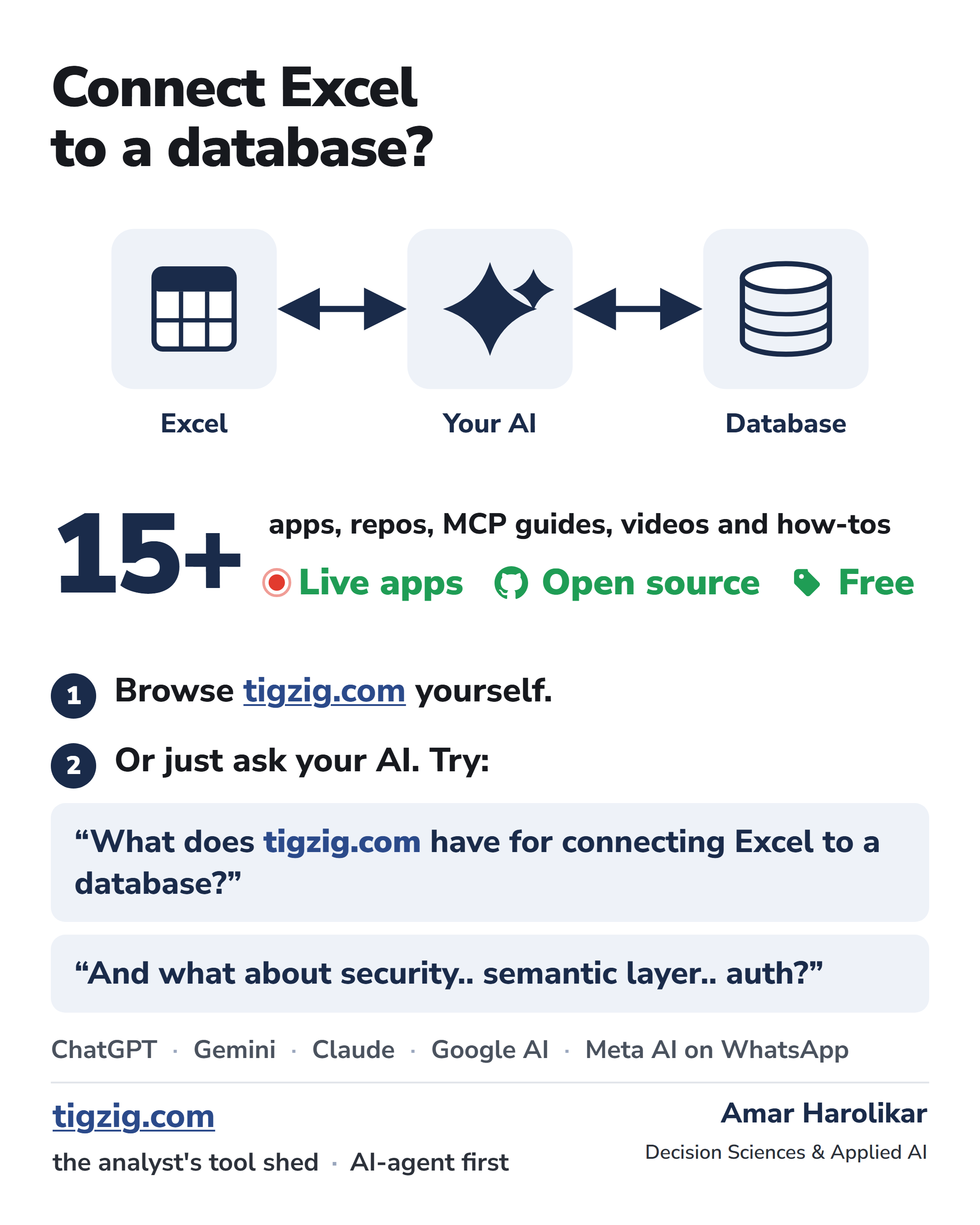 Connect Excel to a Database with Tens of Millions of Rows? Tigzig.com Has 15+ Apps and Guides for That Alone. Just Ask Your AI.